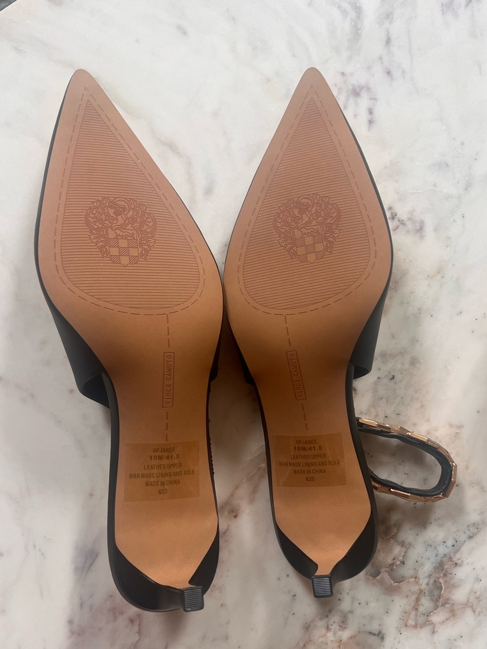 NWOT Vince Camuto Black Pointed Slingback Flats with Gold Buckle - Picture 5 of 5